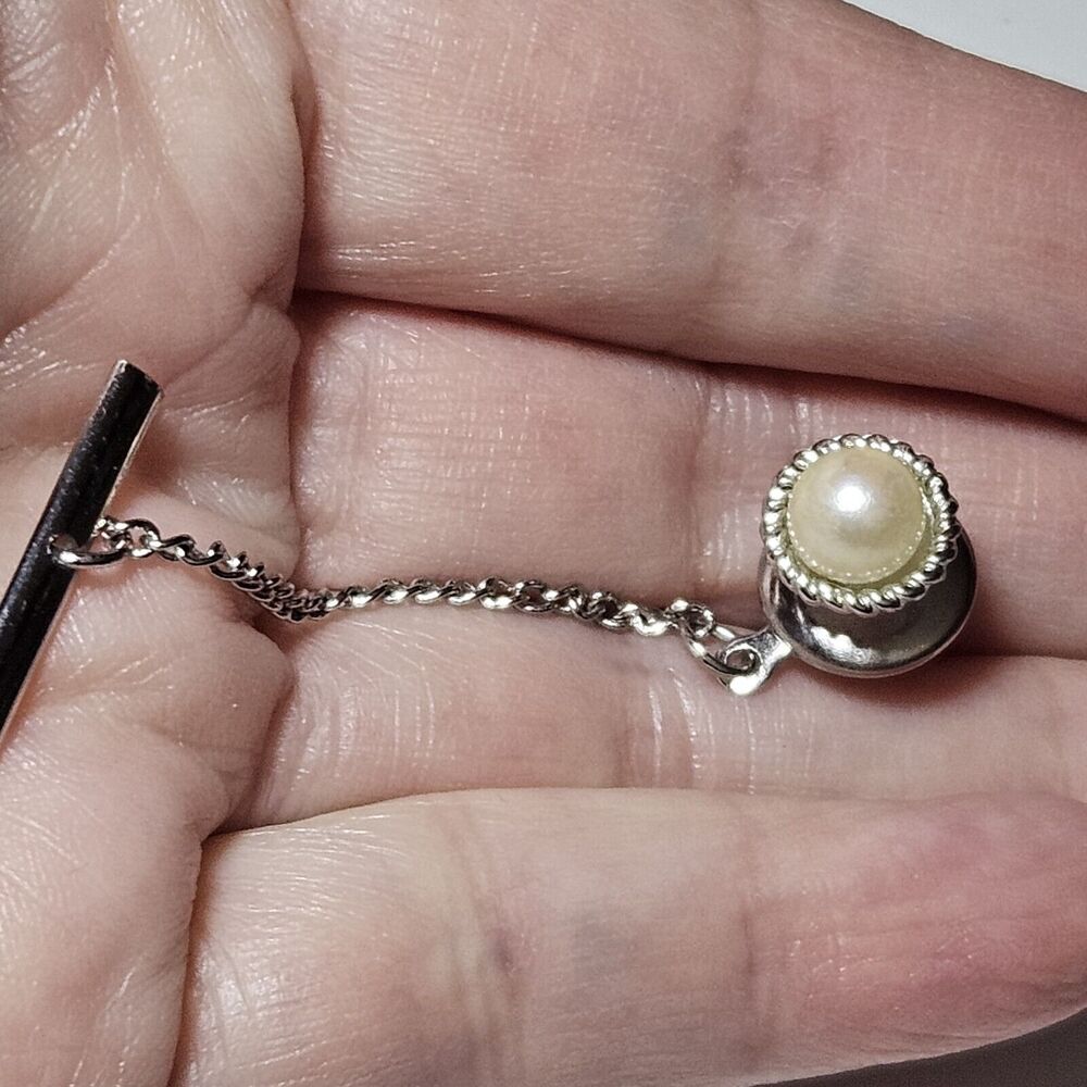 Sterling Silver Walter E Hayward Vintage Pearl Tie Clip